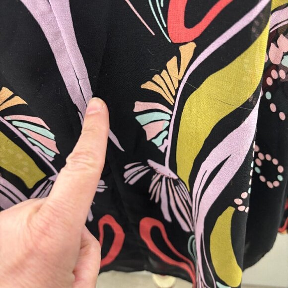 Tribal Blouse Ruched Sleeves Multi-Color Allover Design - Picture 4 of 6